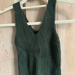 Audrey 3+1 Olive Ribbed V-Neck Tank
